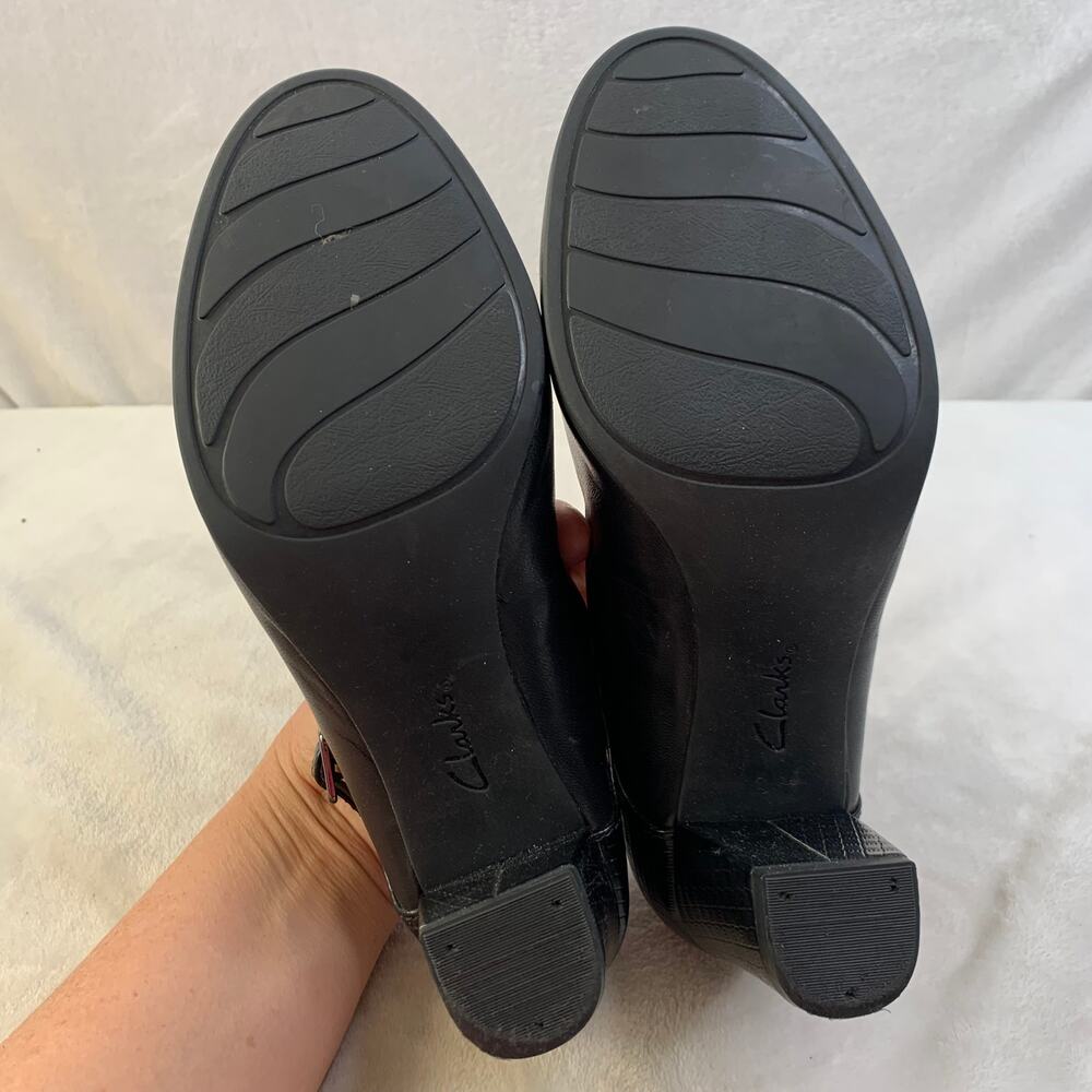 Clarks Womens Sz 7 Black Leather Strap Heels Emily 2 Jane Dancing Pumps Shoes - Picture 7 of 8